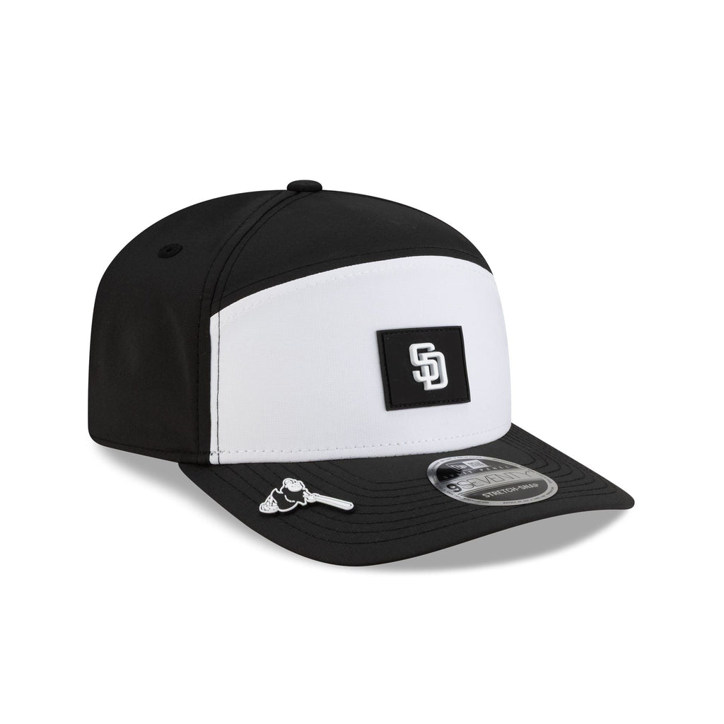 San Diego Padres 2026 Clubhouse Black & White Split Panel 9SEVENTY Stretch-Snap Hat