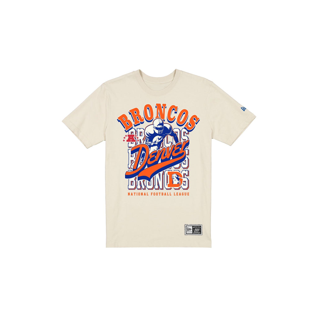 Denver Broncos Throwback Helmet Chrome White T-Shirt