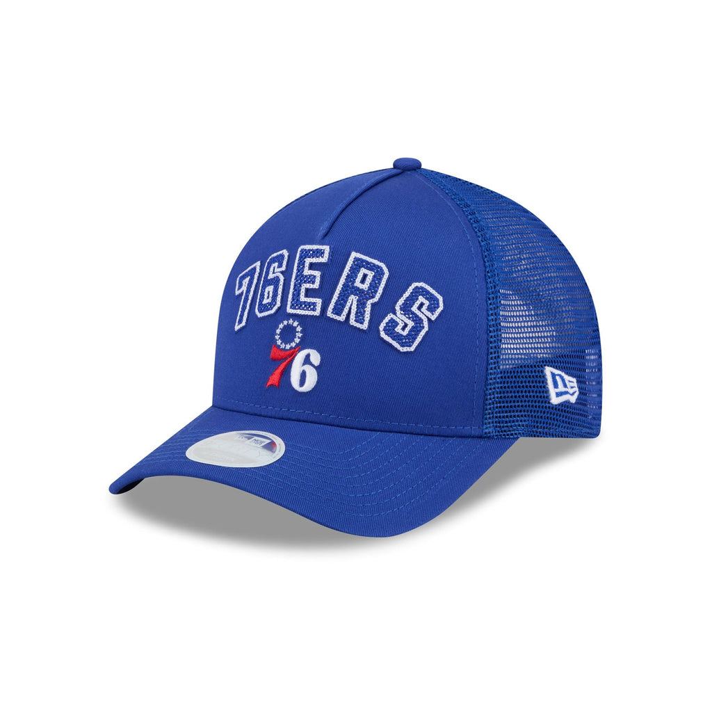 Philadelphia 76ers Sequin Wordmark Women's 9FORTY M-Crown A-Frame Trucker Hat