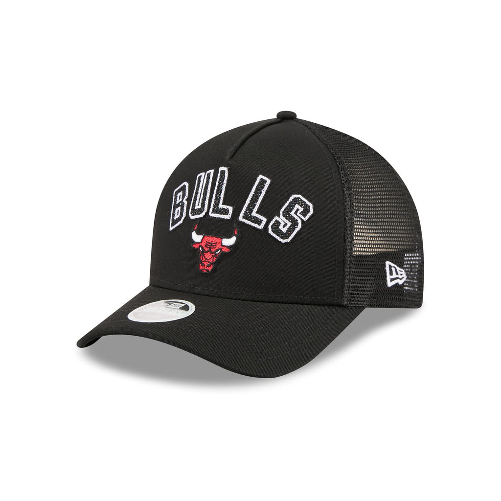 Chicago Bulls Sequin Wordmark Women's 9FORTY M-Crown A-Frame Trucker Hat